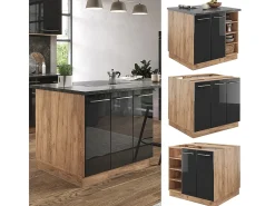 Isla de cocina antracita brillo intenso/roble dorado eléctrico 90x60x82 fame-line