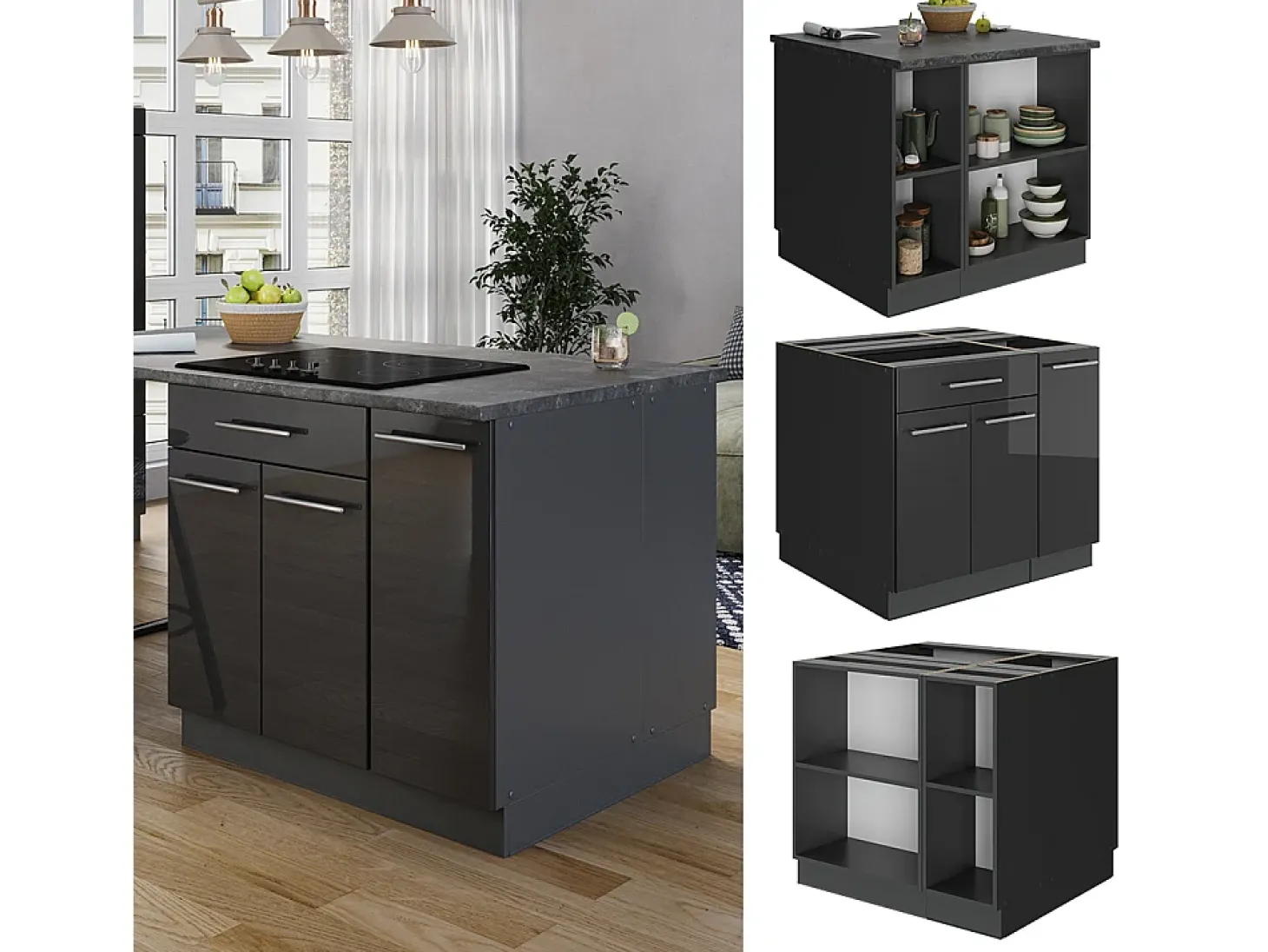 Isla de cocina antracita alto brillo 90x60x82 fame-line