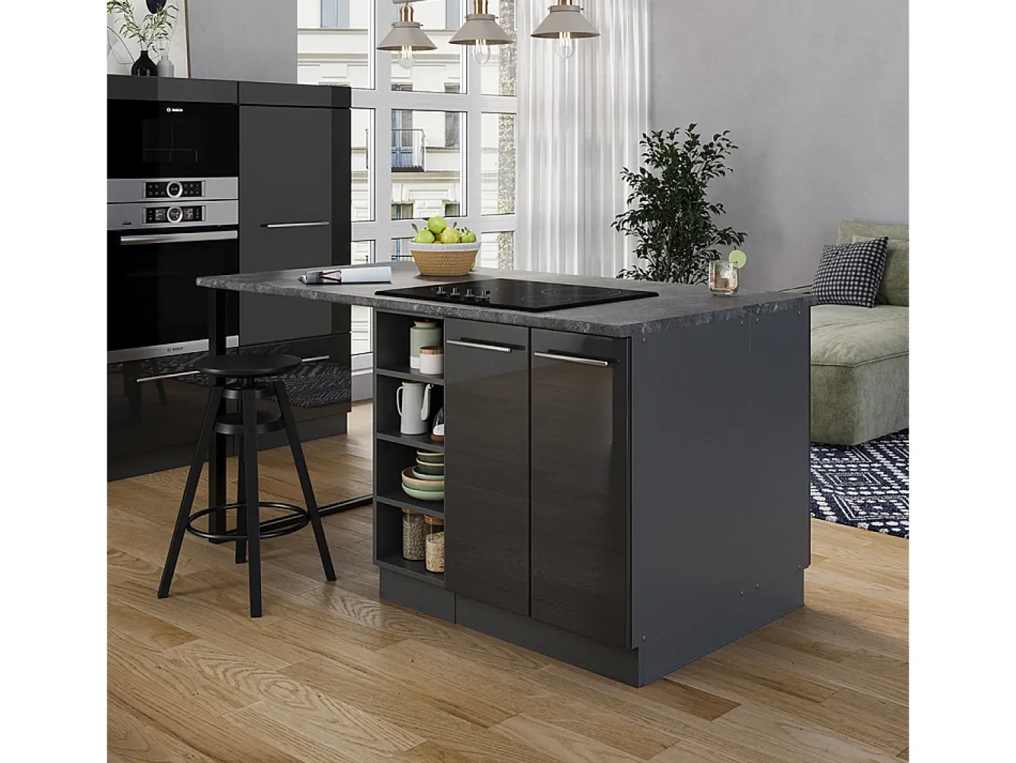 Isla de cocina antracita alto brillo 90x60x82 fame-line