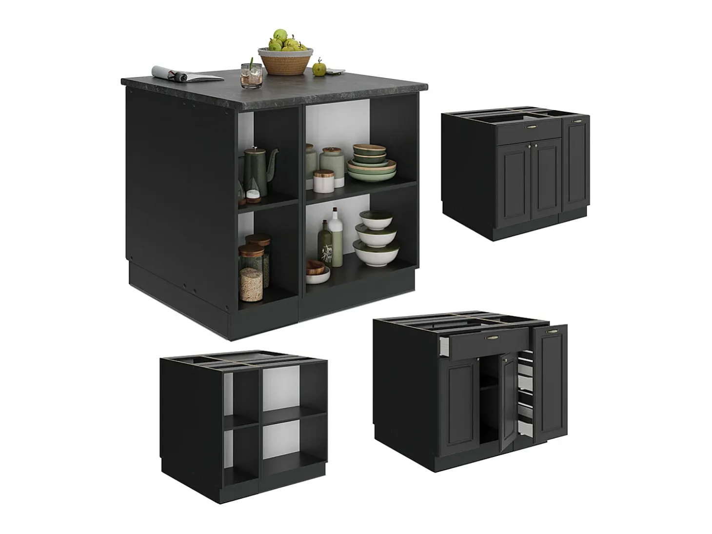 Isla de cocina antracita-oro landhaus 90x60x82 fame-line