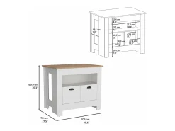 Isla de cocina Arlet en melamina con 2 puertas y 3 estantes , Blanco / Macadamia , 89.9 cm X 103 cm X 70 cm