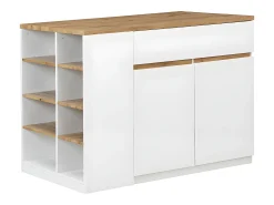 Isla de cocina atemporal - MDF - 130 cm de largo - Blanco y Natural - MEILI