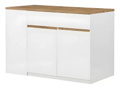 Isla de cocina atemporal - MDF - 130 cm de largo - Blanco y Natural - MEILI