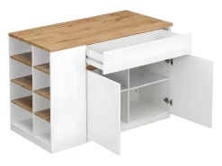 Isla de cocina atemporal - MDF - 130 cm de largo - Blanco y Natural - MEILI
