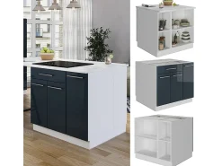 Isla de cocina azul oscuro alto brillo 90x60x82 fame-line