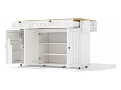 Isla de cocina blanca - Carrito de cocina con 2 cajones y 3 puertas - Especiero y toallero