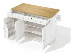 Isla de cocina blanca - Carrito de cocina con 2 cajones y 3 puertas - Especiero y toallero