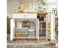 Isla de cocina blanca - Carrito de cocina con 1 cajón y 3 puertas - toallero y especiero