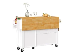 Isla de cocina blanca - Carrito de cocina con 1 cajón y 3 puertas - toallero y especiero