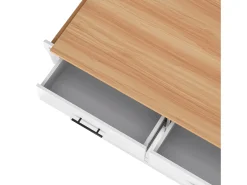 Isla de cocina blanca - Isla de cocina con ruedas y patas de madera - Encimera abatible - 2 cajones 4 puertas