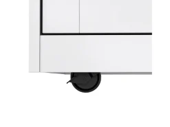 Isla de cocina blanca - Isla de cocina con ruedas y patas de madera - Encimera abatible - 2 cajones 4 puertas