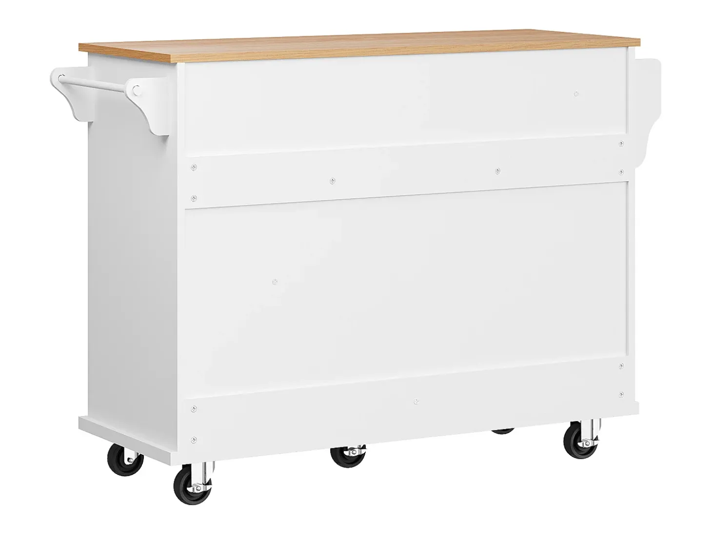 Isla de cocina blanca de 5 cajones - Carrito de cocina de 1 puerta con 3 compartimentos abiertos - Especiero y toallero