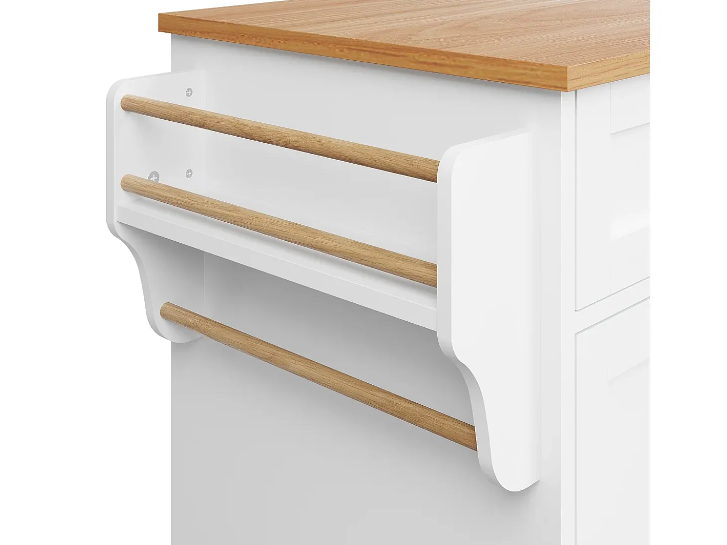 Isla de cocina blanca de 5 cajones - Carrito de cocina de 1 puerta con 3 compartimentos abiertos - Especiero y toallero