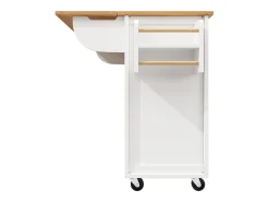 Isla de cocina blanca, isla de cocina móvil con 2 puertas y 4 cajones, encimera abatible - tiradores plateados