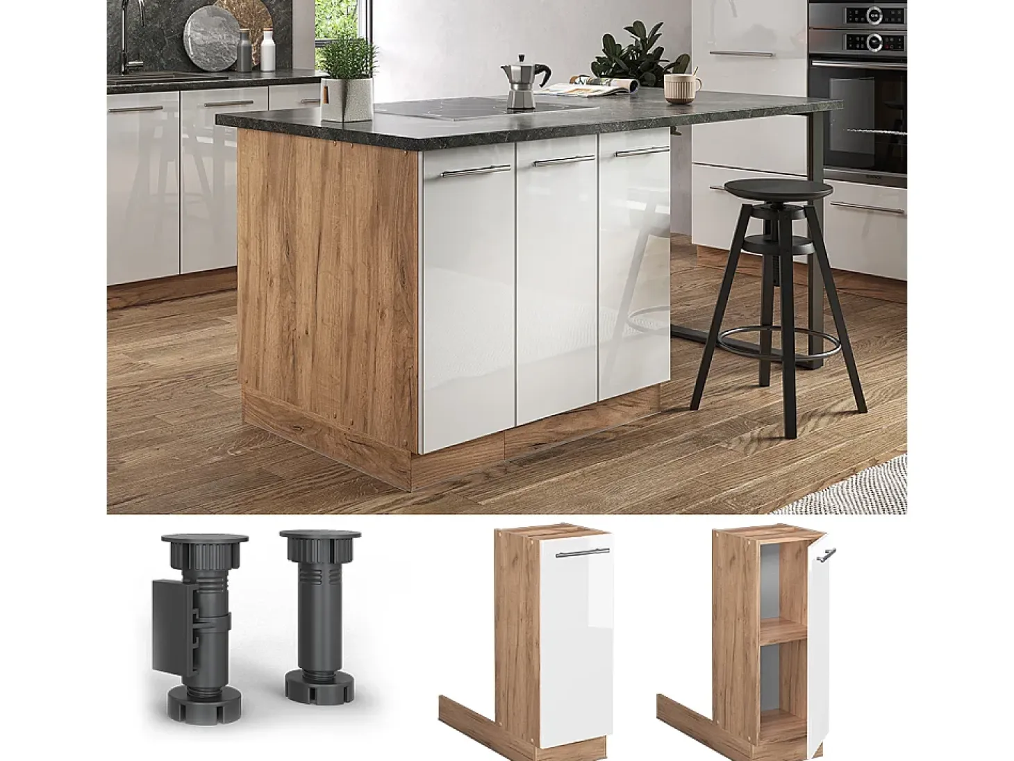 Isla de cocina blanco alto brillo 30x70x82 fame-line
