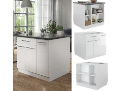 Isla de cocina blanco alto brillo/blanco 90x60x82 fame-line