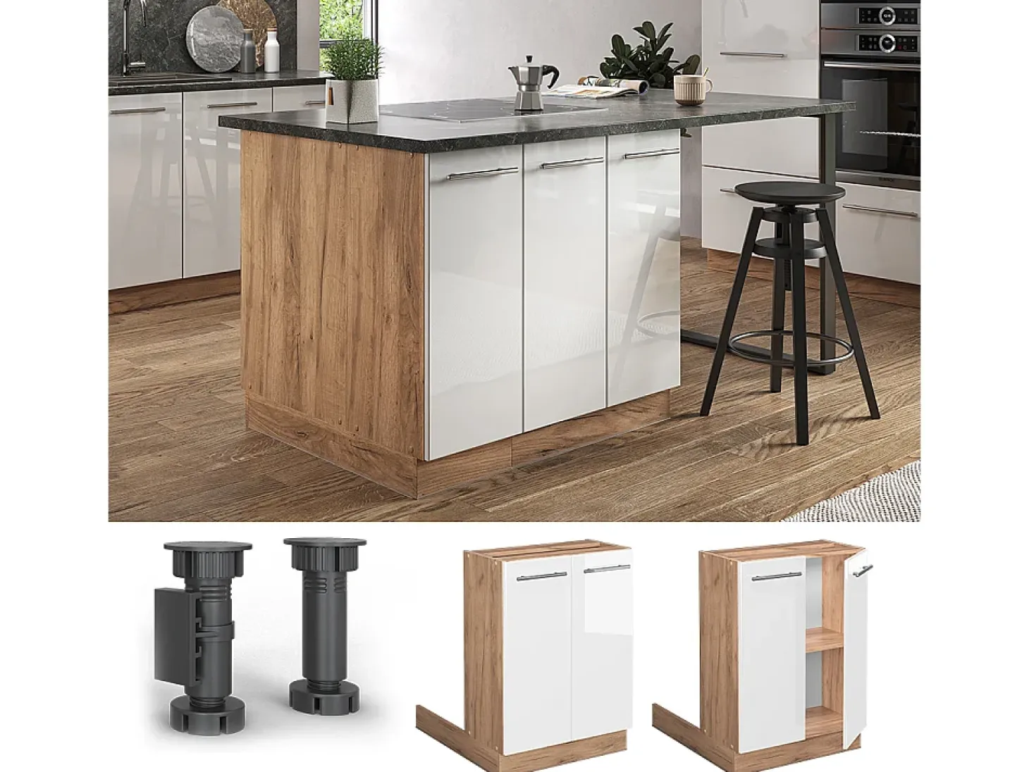 Isla de cocina blanco alto brillo 60x30x82 fame-line