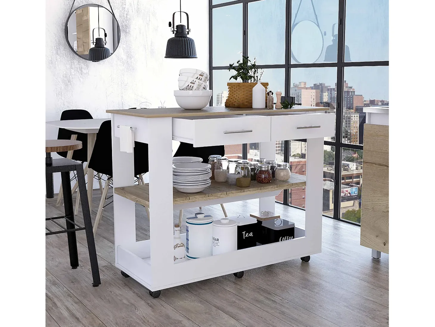 Isla de cocina Brooklyn en Melamina, con cajones de riel metálico , 92.71 cm X 116.58 cm X 50.8 cm , Multicolor