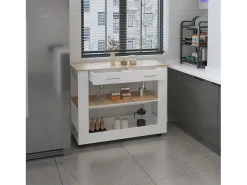 Isla de cocina Brooklyn en Melamina, con cajones de riel metálico , 92.71 cm X 116.58 cm X 50.8 cm , Multicolor