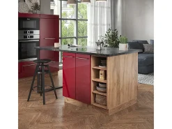 Isla de cocina burdeos brillo intenso/roble dorado 90x60x82 fame-line