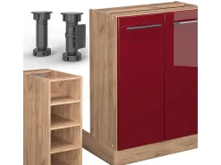 Isla de cocina burdeos brillo intenso/roble dorado 90x60x82 fame-line
