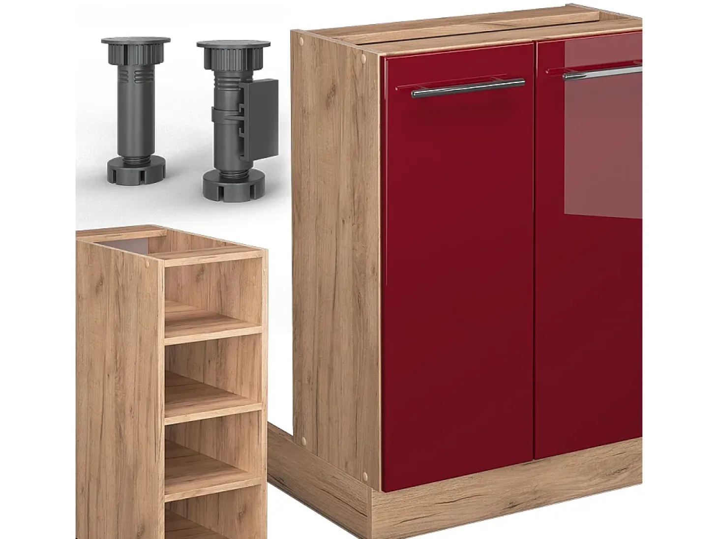 Isla de cocina burdeos brillo intenso/roble dorado 90x60x82 fame-line