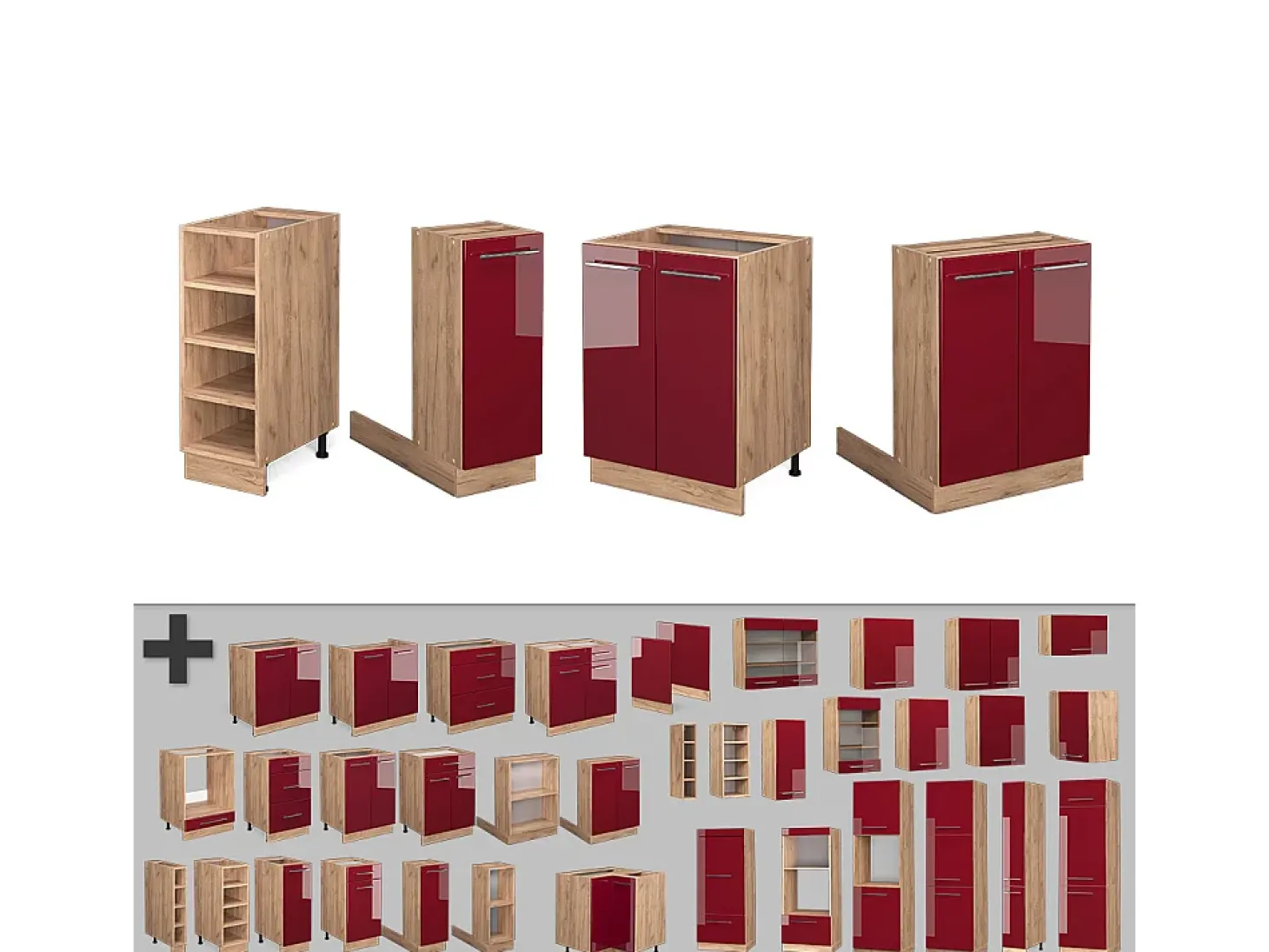 Isla de cocina burdeos brillo intenso/roble dorado 90x60x82 fame-line
