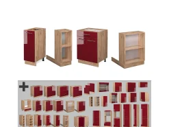 Isla de cocina burdeos brillo intenso/roble dorado 90x60x82 fame-line