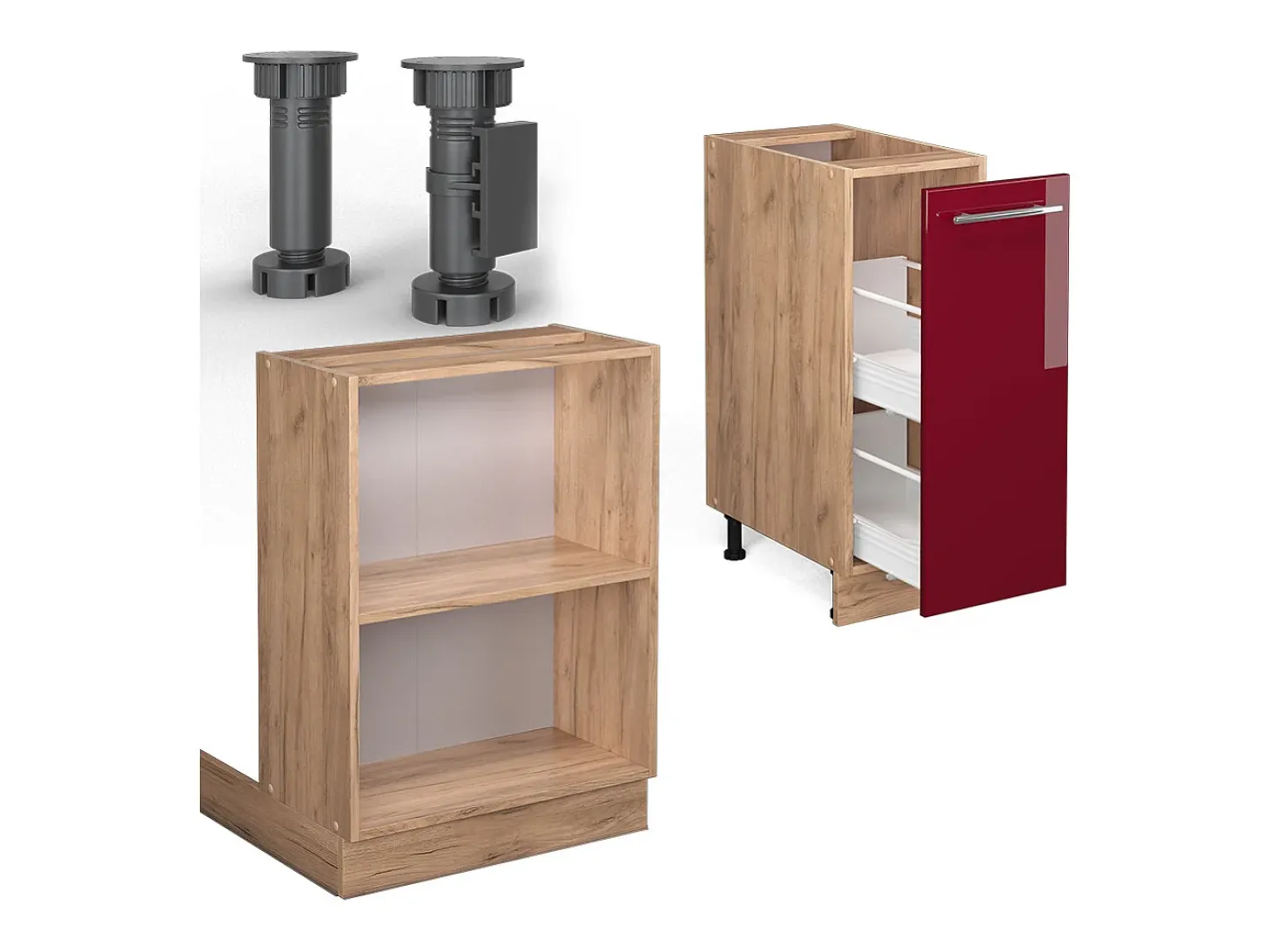 Isla de cocina burdeos brillo intenso/roble dorado 90x60x82 fame-line