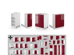 Isla de cocina burdeos brillo intenso/blanco 90x60x82 fame-line