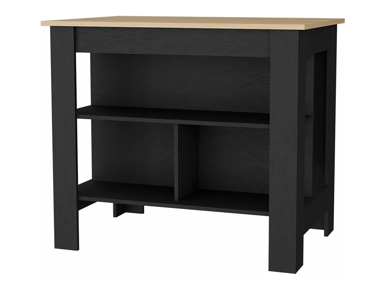 Isla de cocina Cala en melamina con 3 estantes , Rovere / Negro , 90 cm X 103 cm X 70 cm