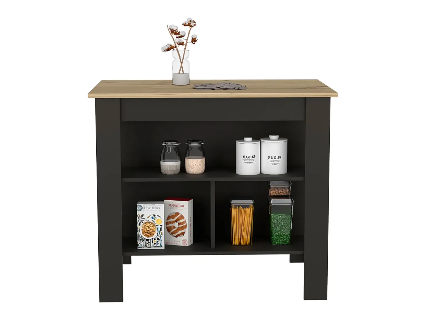 Isla de cocina Cala, tres estantes y cuatro patas 90 CM A X 103 CM An X 70 CM P. Wengue / Duna