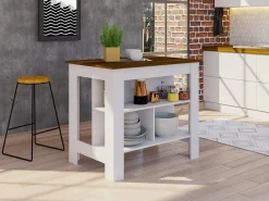 Isla de cocina Cala, tres estantes y cuatro patas 90 CM A X 103 CM An X 70 CM P. Blanco / Caramelo
