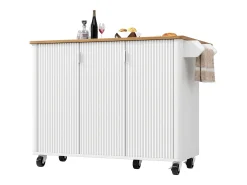 Isla de cocina, carrito de cocina con acabado madera, mueble rodante con toallero y estantes regulables (130x45(75)x92 cm)