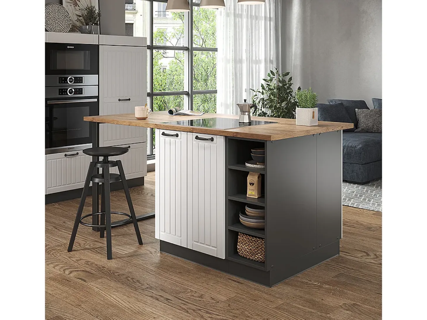 Isla de cocina casa de campo blanca/antracita 90x60x82 fame-line