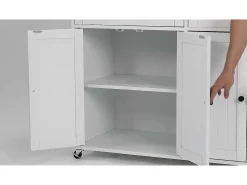 Isla de cocina central - con 4 puertas y 2 cajones - tablero extensible - con ruedas - 180,5×45×92,2 cm - Blanco + Natural