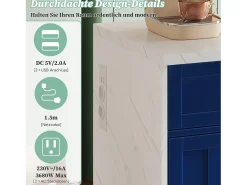 Isla de cocina central con 3 puertas + 2 cajones - 120 x 60 x 91 cm - con enchufes + USB - MDF - azul
