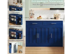 Isla de cocina central con 3 puertas + 2 cajones - 120 x 60 x 91 cm - con enchufes + USB - MDF - azul