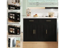 Isla de cocina central con 3 puertas + 2 cajones - 120 x 60 x 91 cm - con enchufes + USB - MDF - negro