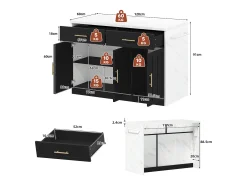 Isla de cocina central con 3 puertas + 2 cajones - 120 x 60 x 91 cm - con enchufes + USB - MDF - negro
