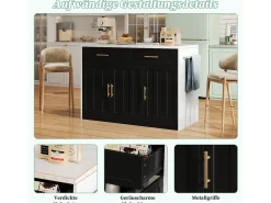 Isla de cocina central con 3 puertas + 2 cajones - 120 x 60 x 91 cm - con enchufes + USB - MDF - negro