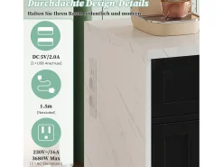 Isla de cocina central con 3 puertas + 2 cajones - 120 x 60 x 91 cm - con enchufes + USB - MDF - negro