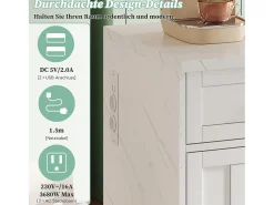 Isla de cocina central con 3 puertas + 2 cajones - 120 x 60 x 91 cm - con enchufes + USB - MDF - blanco