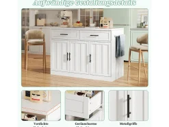Isla de cocina central con 3 puertas + 2 cajones - 120 x 60 x 91 cm - con enchufes + USB - MDF - blanco
