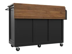 Isla de cocina central móvil - encimera extensible - con 3 cajones y 2 puertas correderas - con toallero - MDF - negro + natural