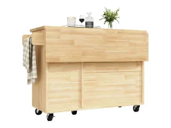 Isla de cocina central móvil - Tablero extensible - 120x45x92 cm - 2 puertas - con toallero - MDF - decoración de celosía - Natural