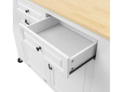 Isla de cocina central móvil 120x40-70x92 cm - con ruedas - con USB - 2 cajones y 2 puertas - tablero extensible - con toallero - blanco