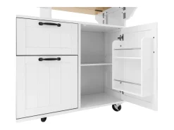Isla de cocina central móvil 120x40-80x92 cm - con ruedas - con USB - 2 cajones y 2 puertas - tablero extensible - con toallero - negro
