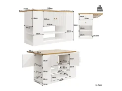 Isla de cocina con 2 cajones y 3 puertas - Encimera imitación madera - Blanco y madera
