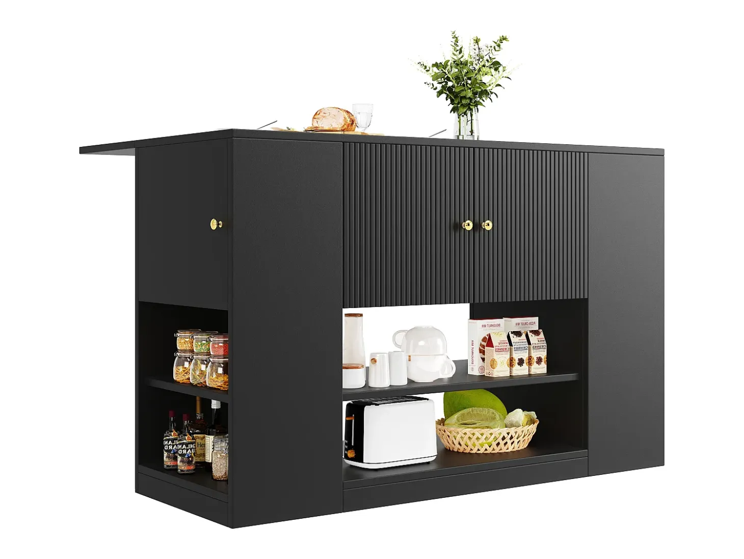 Isla de cocina con 2 cajones y 3 puertas - Negro
